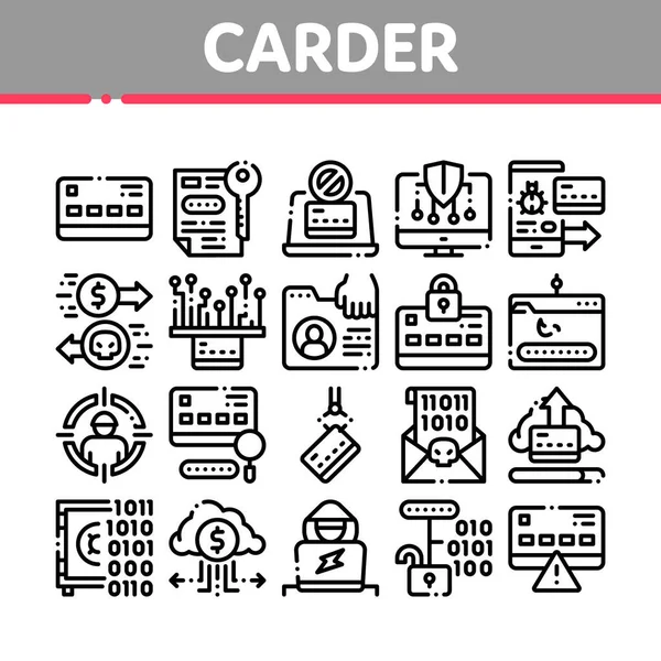 Carder Hacker Elementos de la colección Iconos Set Vector — Vector de stock