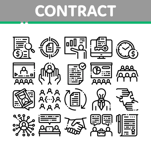 Contract Collection Elements Icons Set Vektor — Stockvektor