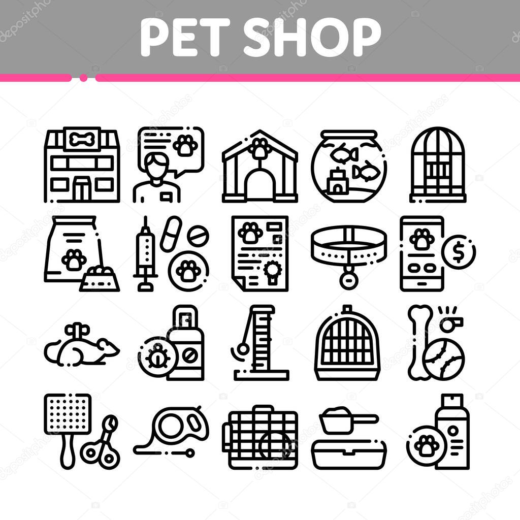 Pet Shop Collection Elements Icons Set Vector