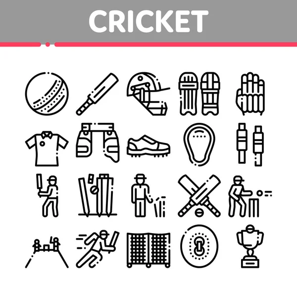 Cricket Juego Colección Elementos Iconos Set Vector — Vector de stock