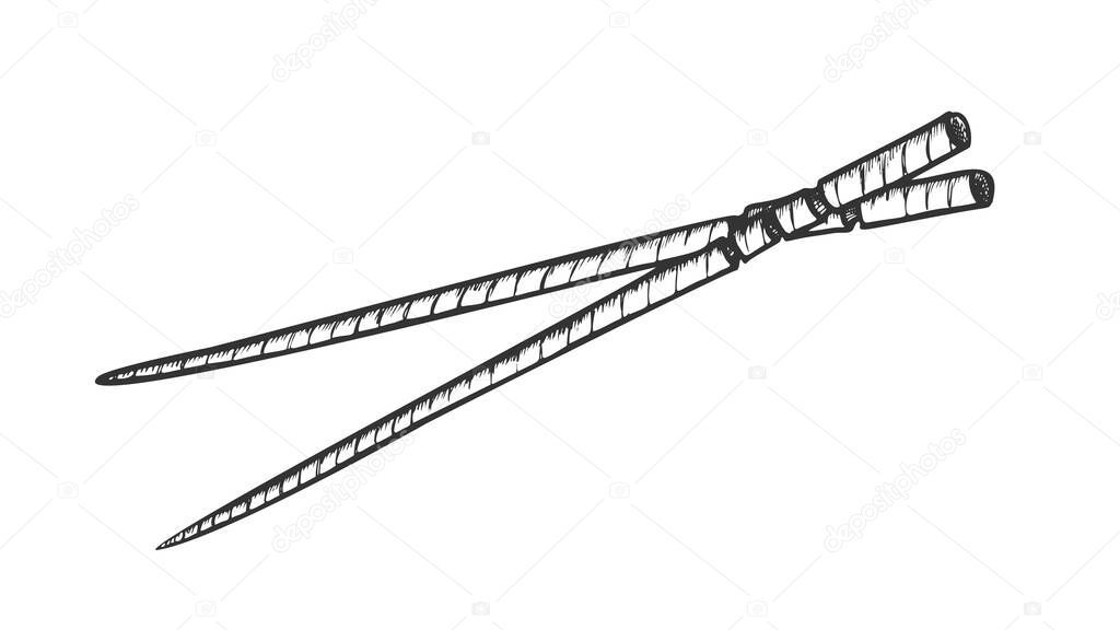 Wooden Chopsticks Eating Tool Monochrome Vector