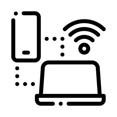 Akıllı telefon ve Laptop Wi-Fi Bağlantı Simgesi Vektör Özeti Çizimi