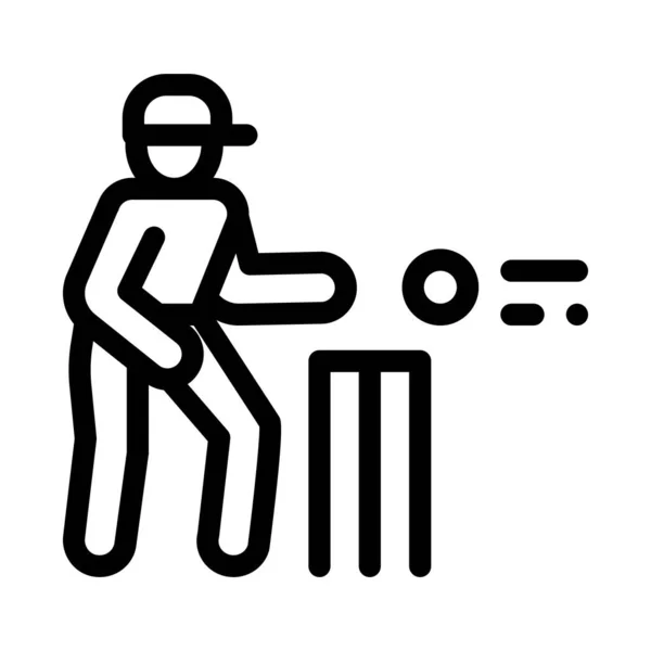 Illustration vectorielle de contour d'icône de balle de lancer de joueur de cricket — Image vectorielle