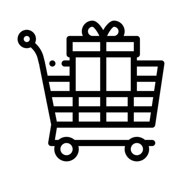 Trolley with Gift Icon Vector Outline Illustration — Stock Vector