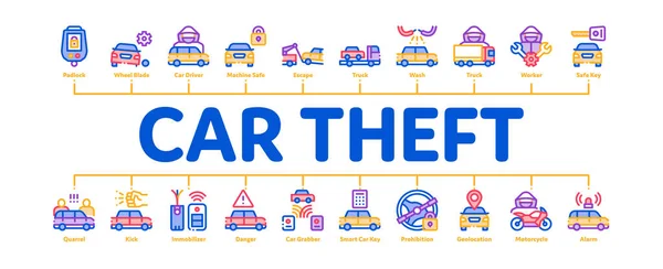 Autodiebstahl minimal Infografik Banner Vektor — Stockvektor