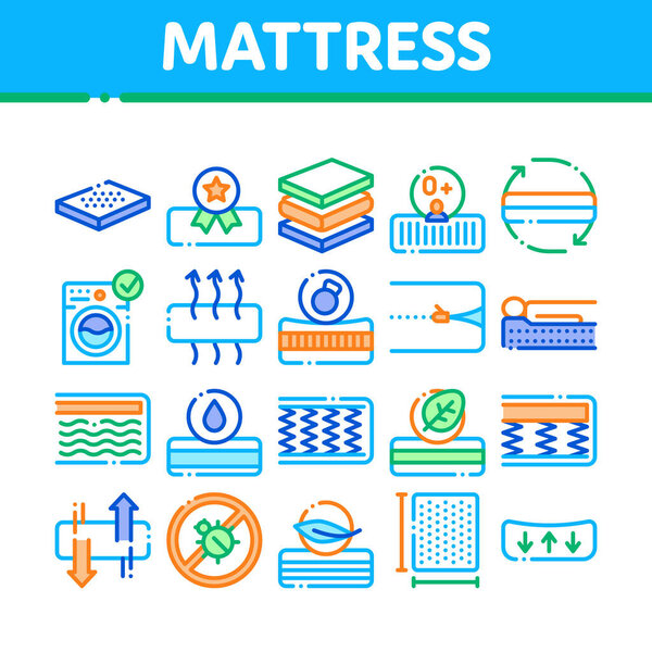 Mattress Orthopedic Collection Icons Set Vector