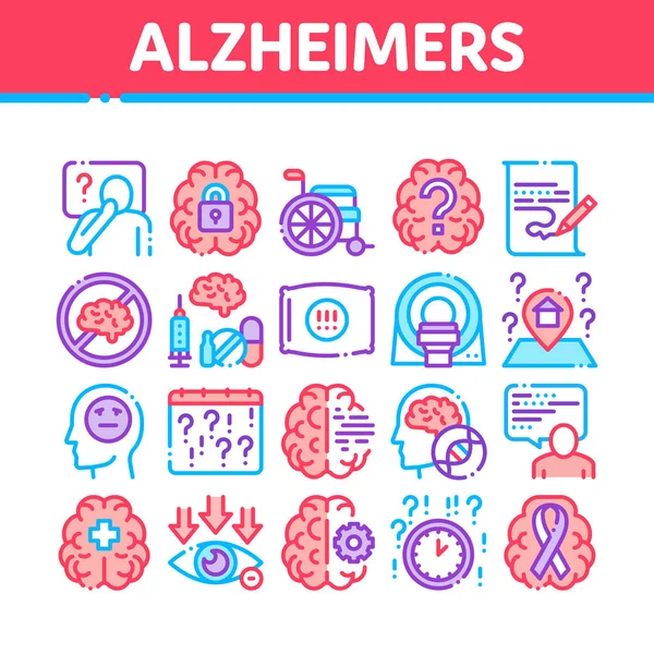 Conjunto de iconos de colección de enfermedad de Alzheimers Vector — Archivo Imágenes Vectoriales