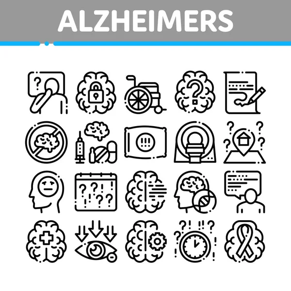 Conjunto de iconos de colección de enfermedad de Alzheimers Vector — Archivo Imágenes Vectoriales