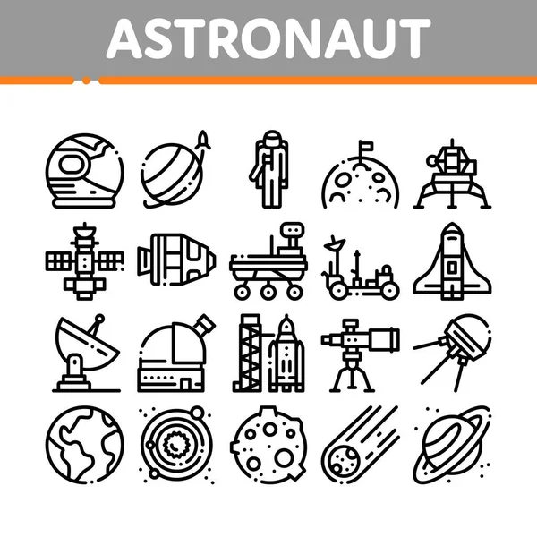 Set icone di raccolta attrezzature astronauti vettoriale — Vettoriale Stock