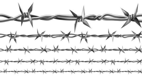 Barbed Wire Of Fence Seamless Pattern Set Vector — Stock Vector