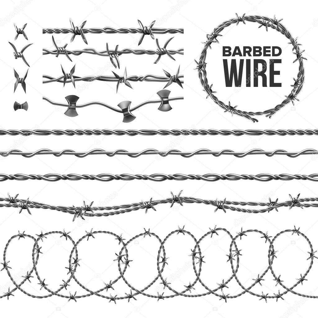 Barb Wire Collection With Razor Detail Set Vector