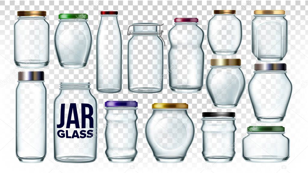 Glass Jars Collection In Different Form Set Vector