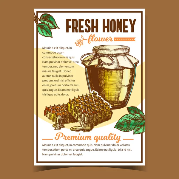 Honing in fles en honingraten op poster vector — Stockvector