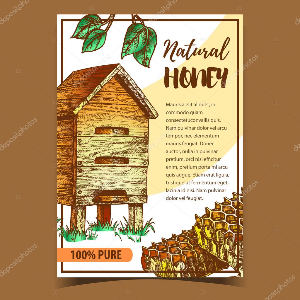 Honeycomb And Farm Wooden Beehive Poster Vector
