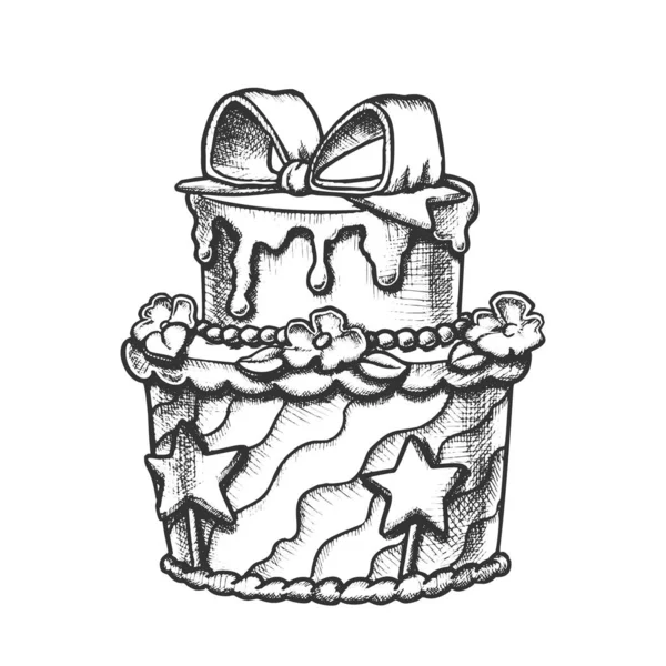 Gâteau d'anniversaire décoré avec arc vecteur rétro — Image vectorielle