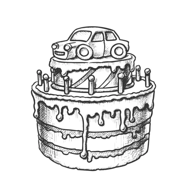 Bolo de aniversário decorado com carro retro vetor — Vetor de Stock