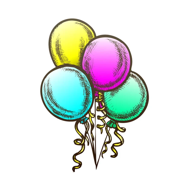 Kıvrık Kurdele Retro Vektörlü Balonlar Sürüsü — Stok Vektör