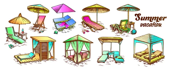 Verão férias praia mobiliário conjunto retro vetor — Vetor de Stock