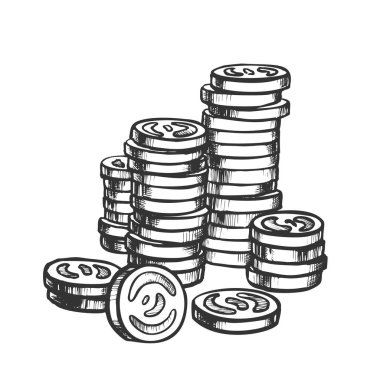 Yığılmış Paralar, Metal Para Tek Renk Vektörü