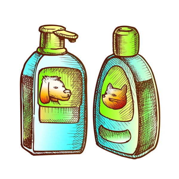 Kedi ve Köpek Monokrom Vektörü için Şampuan Şişeleri — Stok Vektör