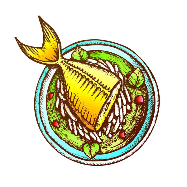 Sopa com peixe, Daikon e Condimento Retro Vector — Vetor de Stock