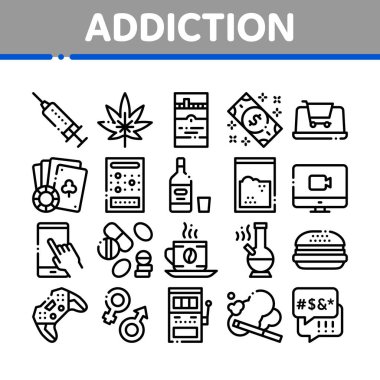 Addiction Bad Habits Collection Icons Set Vector clipart
