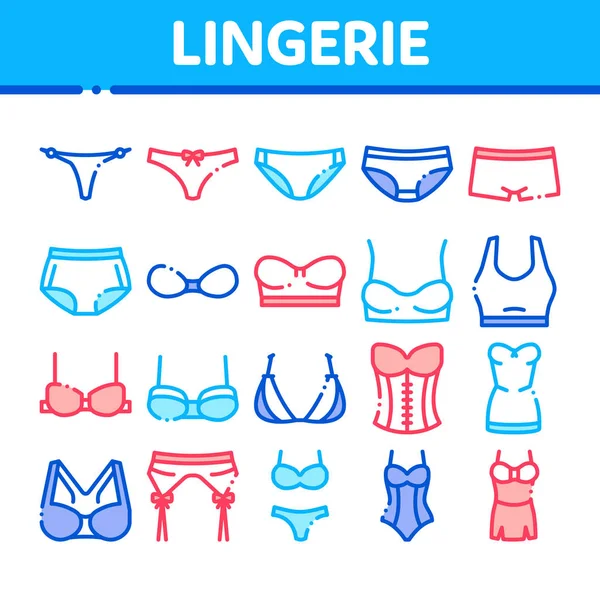 Lingerie podprsenky kalhotky kolekce ikon Set vektor — Stockový vektor