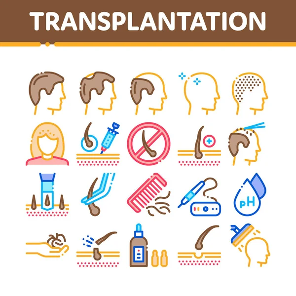 Haartransplantation Sammlung Symbole setzen Vektor — Stockvektor