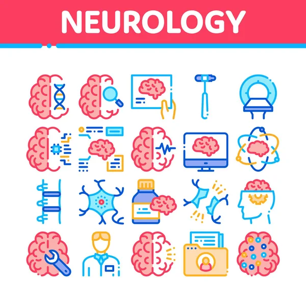 Neurologie Geneeskunde Verzameling Pictogrammen Set Vector — Stockvector