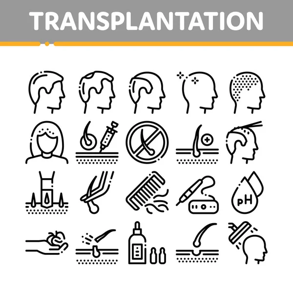 Hair Transplantation Collection Icons Set Vector — ストックベクタ
