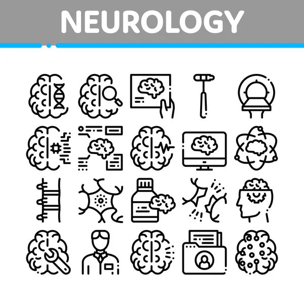 Nöroloji Tıp Koleksiyonu Simgeleri Vektörü Ayarla — Stok Vektör