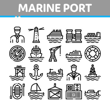 Deniz Limanı Taşımacılık Koleksiyonu Simgeleri Vektörü Ayarla