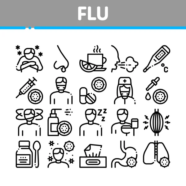 Sintomas de gripe Coleção Médica Ícones Set Vector —  Vetores de Stock