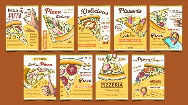 Pizzeria Sammlung verschiedene Plakate setzen Vektor — Stockvektor