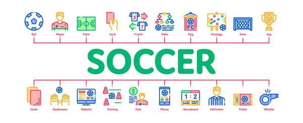 Futebol Futebol Jogo Minimal Infográfico Banner Vector — Vetor de Stock