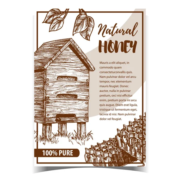 Favo de mel e fazenda de madeira colmeia Poster Vector —  Vetores de Stock