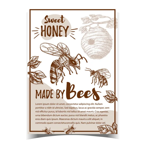 Insectos de abeja y colmena natural Casa Poster Vector — Vector de stock