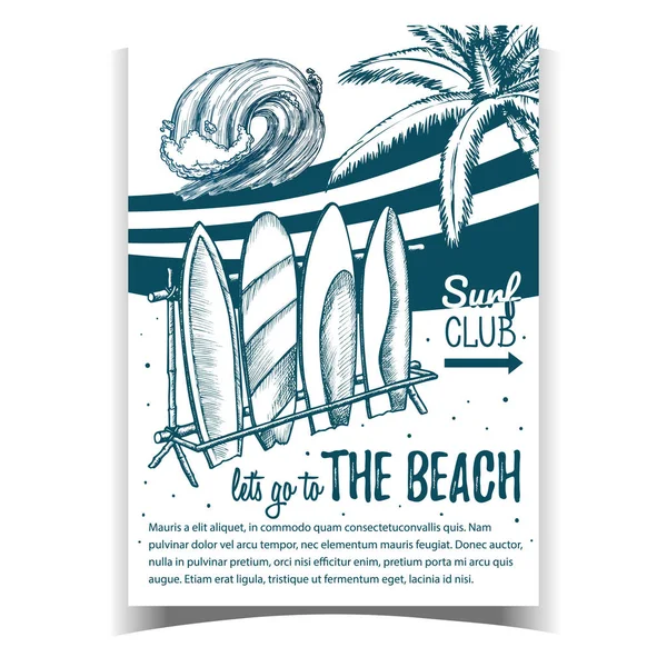 Deski surfingowe, Sea Wave And Palm na wektorze plakatu — Wektor stockowy