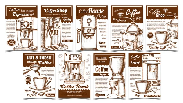 Kaffeemaschine, Halter und Tasse Poster Set Vektor — Stockvektor