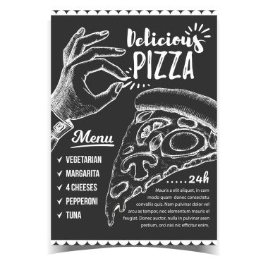 Lezzetli Pizza Menüsü ve Jest Tamam Poster Vektörü