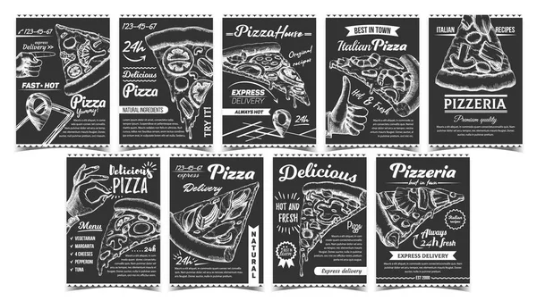 Colección Pizzeria Diferentes Carteles Set Vector — Vector de stock