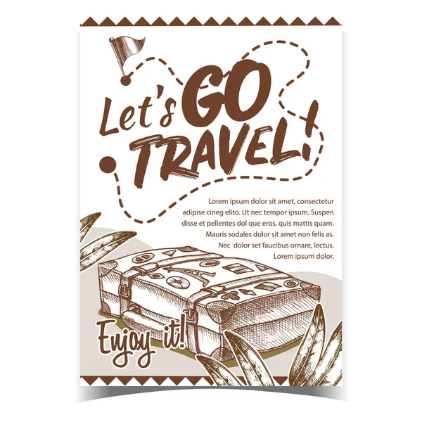 Travel Valise Bagage met stickers Poster Vector — Stockvector