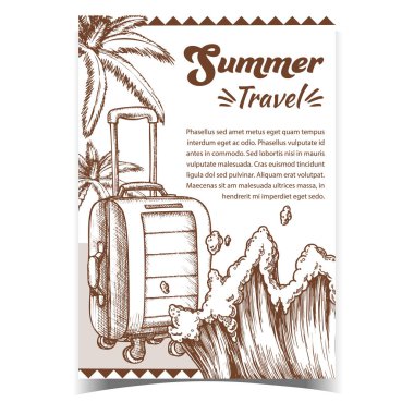 Yaz Seyahat Bavulu Tekerlekli Poster Vektörü