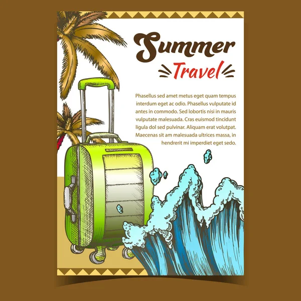 Summer Travel Suitcase On Wheels Poster Vector — Stock Vector