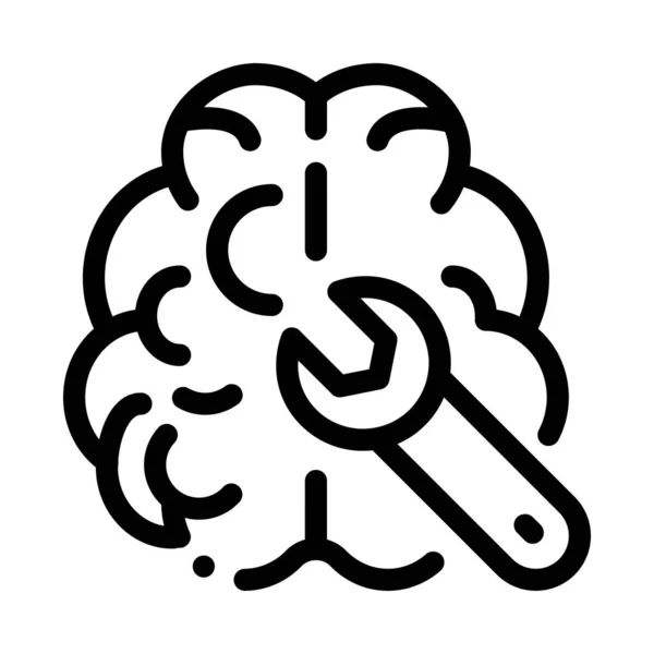 Brain Wrench Icon Vector Outline Illustration — Stock Vector