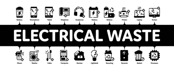 Vector de banner de infografía mínima de herramientas de residuos eléctricos — Vector de stock
