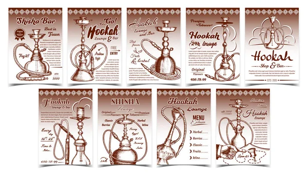 Hookah And Shisha Advertising Posters Set Vector — 스톡 벡터