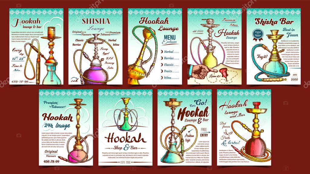 Hookah And Shisha Advertising Posters Set Vector