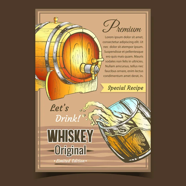 Originele Whiskey Special Recept Banner Vector — Stockvector
