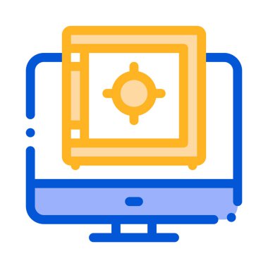 Bilgisayar Internet Safe Bank vektör Ince çizgi simgesi